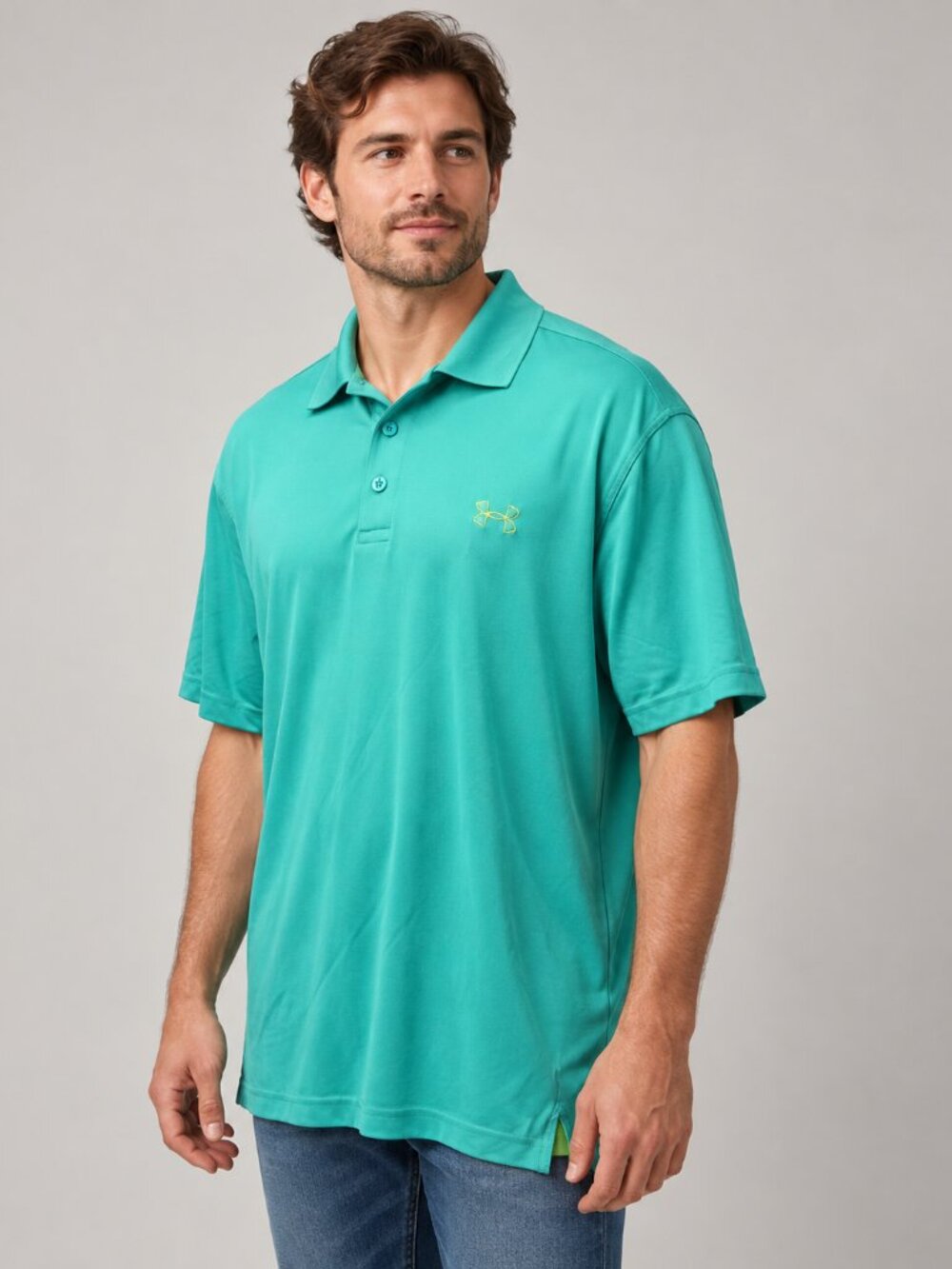 Under Armour M Teal HeatGear Loose Fit Performance Polo Shirt Golf Athleisure
